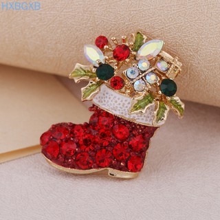 Christmas Brooch Pins Rhinestone Alloy Jewelry Christmas Boots Corsage Xmas Gift Decoration HXBGXB