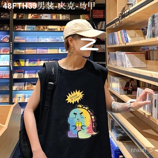 ๑XD.Store Rainbow Dinosaur SleevelessTT-shirt Men's Summer Fashion Brand Trendy plus Size Loose rou
