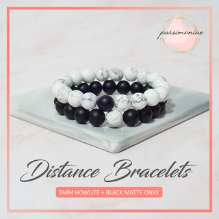 Matte Black Onyx & Howlite Couple Distance Bracelets (8MM Beads) Free Pouch & Gift Box