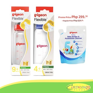 Pigeon 240mL PP Flexible Bottle Bundle (2 bt) with Free Baby Bottle Accessories Cleanser 50mL Sachet