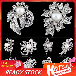 ❀COD❀New Bridal Bouquet Rhinestone Crystal Brooch Pin Silver Pearl Brooches Flower