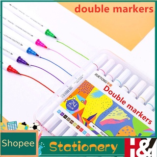 【Ready Stock】♦❖┅Ready Stock/♟12pcs colored Pen Set Double watercolor Highlighter Marker drawing Scho