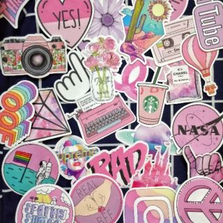 Kawaii Pink Laptop Skateboard Luggage Stickers Deco Cute Nasa Pink Starbucks Decals (1)
