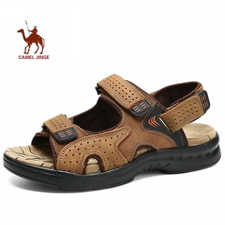 Jinge Camel New Summer Leather Sandals Sports Casual Beach Shoes