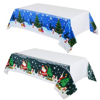 Tablecloth Disposable Merry Christmas Printed PVC Cartoon Tablewaer Fancy Santa Claus Tapestry Poinsettia Table Runner 14x71 Inch