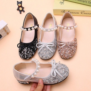 nowLittle Baby Girls Crystal Shining Sequins Pearls Shoes Faux Pu Leather Shoes Kids Girl Princess S