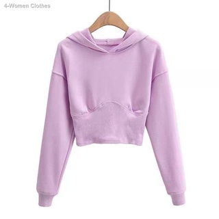 ✱✷100% cotton hooded waist short sweater women s long-sleeved 2021 early autumn new style Korean cas (7)