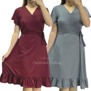 Overlap Dress w/ Ruffled Hem (fits Large to XL) with self-tie ribbon - PLAIN