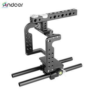 Andoer Video Camera Cage Rig Stabilizer with Top Handle Baseplate 15mm Rod Aluminum Alloy Replacement for Panasonic GH5/GH4 DSLR to Mount Follow Focus Matte Box Mic Monitor LED Light Film Making Accessories Camera Cage[fun]
