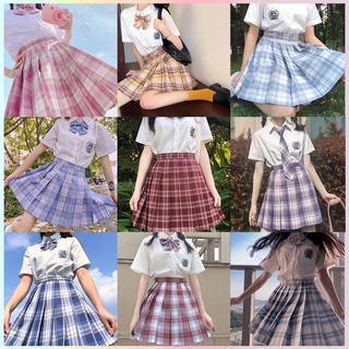 Japanese Women Shirt Skirt Set Bow Jk Uniform Dress Sailor Suit College Style Student Lattice Pleated Skirt Suit