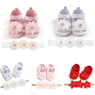 LOK01842 COD NEW Baby Girl Shoes Embroidery Floral Pattern Princess Sandals Shoes Lace Flower Headwear Set 0-18M