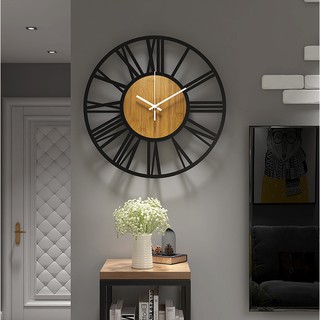 Modern Minimalist Creative Iron Wood Roman Wall Clock 16 Inch Living Room Iron Decorative Wall Clock (5)