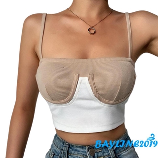 ❀ℳay-Women´s Fashion Color Contrast Camisole Summer Sexy Backless Exposed Navel Tube Top