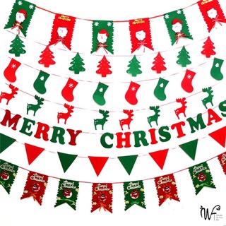 Multi Style Christmas Hanging Banner Xmas Party Decoration Snowman Elk Sock Bunting Flag Decor WONDERFA
