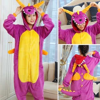 Purple Dragon Dinosaur Pajamas Onesies Adults Cartoon Onesie Women Flannel Pajamas Animal Cosplay Sleepwear Homewear