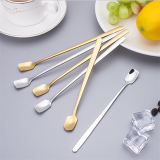 Stainless steel coffee spoon long handle dessert mixing spoon ice cream spoon square head ice spoon.