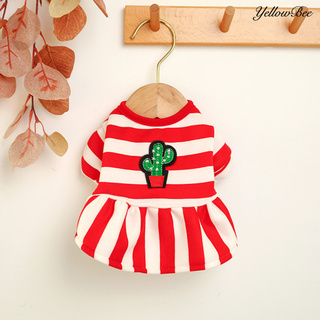 YellowBee Pet Dress Round Neck Stripes Design Polyester Comfortable Puppy Skirt for Autumn