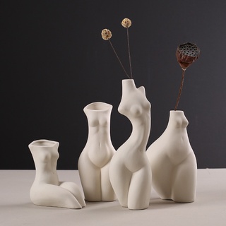 Home furnishings ins body shape art vase Nordic home decoration ceramic vase sculpture white flower