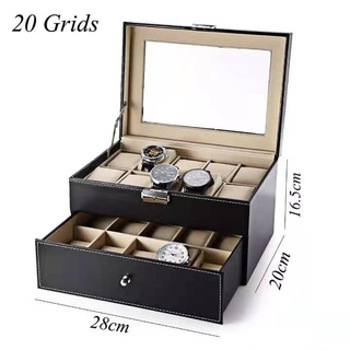 Beauty 20 Grid Slots Jewelry organizer Watches Boxes Display Storage Box Case Leather Square jewelry