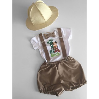 safari theme baby birthday outfit or costume,baby mickey safari theme
