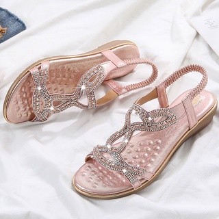 Women sandals new flat fashion rhinestone summer sandals women shoes solid color casual summer shoes