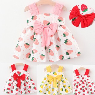 Baby Girls Toddler Strawberry Print Clothes Summer Baby Bow Princess Dress Wedding Dress Vestidos Infant Dresses