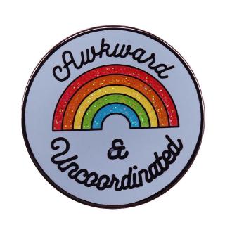 Awkward & uncoordinated round badge glitter rainbow pin