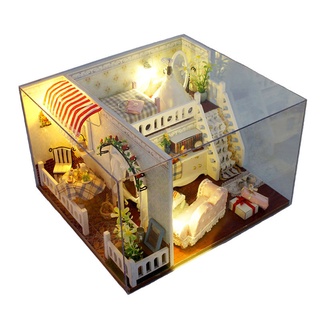 Dollhouse DIY Doll House Furniture Miniature Building Kits Room with LED Light Cottage Miniature