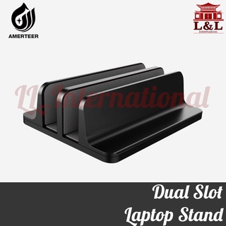 Dual-Slot Adjustable Vertical Laptop Stand Made of Premium ABS Plastic 3 in 1 Design for Laptop