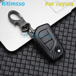 Carbon Fiber ABS Remote Car Key Holder Full Cover Case for Toyota Hilux Revo Innova Rav4 Fortuner Crystal Keyring