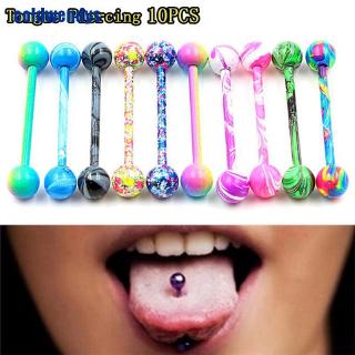 10PCS/Set Stainless Steel Ball Barbell Tongue Rings Nipple Piercing Body Jewelry