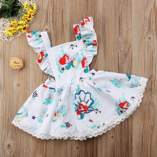 【Forever CY Baby】Toddler Infant Kids Girls Dress Ruffles Sleeve Mermaid Backless Lace Up Sundress Pa
