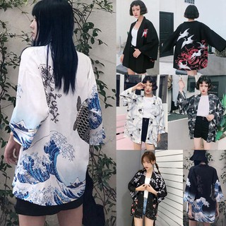 Harajuku Style Women Printed Casual Loose Kimono Cardigan (1)