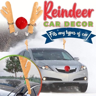 Christmas Car Truck Costume Reindeer Deer Antlers & Red Nose for Truck SUV Decor Xmas Rudolph Elk