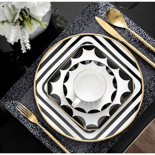 Nordic Ceramic Elegant 3pc Plate Set Black and White