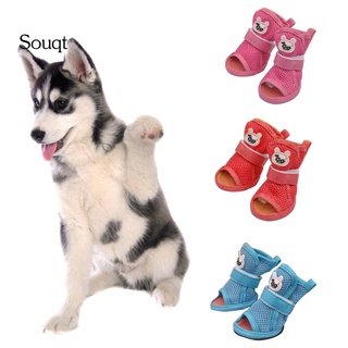 ✢✑SQ 4Pcs Fashion Summer Soft Breathable Anti-Skid Pet Shoes Sandals Dog Puppy Boots