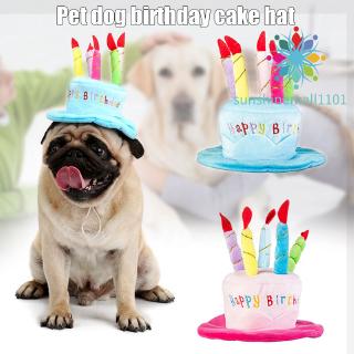 SM01 Cute Dog Cat Birthday Cake Hat Pet Cap Pet Hat with 5 Color Candles Design Party Accessory