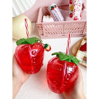 10pcs/500ML Milk Cup Water Cup Coffee Cup Pineapple Cup Strawberry Cup Luminous Creative Cup Plastic Straw Cute Milk Tea Cup