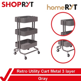 homeRYT Retro Utility Cart Metal 3 layer Gray + FREE Face Shield2021