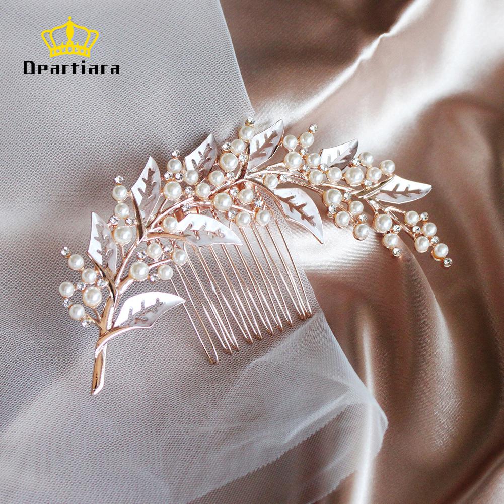 Crystal Pearl Leaf Hair Comb Wedding Headpiece Bridal Hair Accessories