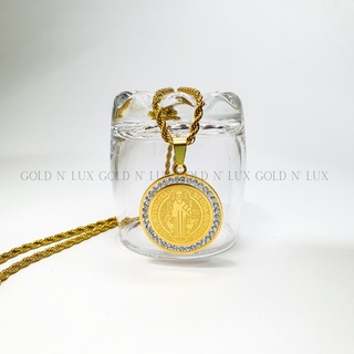GOLD n' LUX Saint Benedict Gold Necklace, Hypo-allergenic and Non Tarnish, 18K Gold Plated Necklace