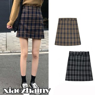 Xiaozhainv▲Women High Waist Plaid Skirt Skinny Skirt Plaid A-line Skirt Mini skirts (7)