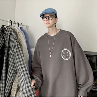 M-3XL Men's Korean Fashion Smiley printing Oversized Hoodie All-Match Casual Long Couple wear Sweater