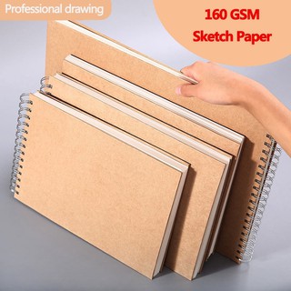 【Ready Stock】▬◄▤A4/8K/A5/16K Khaki Sketchbook Spiral Notebook Inner Blank 160GSM Kraft Paper Cover