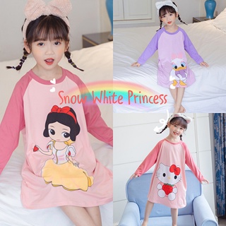 Pyjamas Kids Dress Cartoon Snow White Princess Designs Long Sleeve Girls Sleepwear Baju Tidur Budak Perempuan Murah