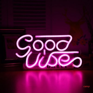 camp Good Vibe Neon Signs, LED Neon Light Signs with Acrylic Board, Neon Word Light Wall Decor for Bedroom, Wedding, Party