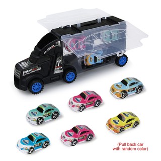Sliding Big Truck & 6 pcs Mini Car Model Toys Pull Back Vehicle Storage Truck Toy Set For Kids Boy Gift (8)