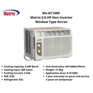 Matrix MX-KC1509M .6HP Window Type Aircon ( Non Inverter)