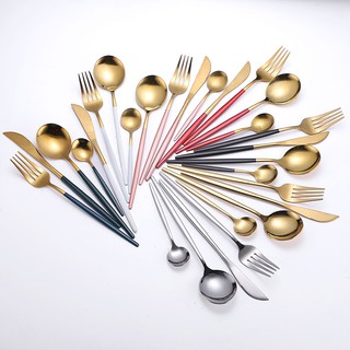 4pc Cutlery Set Mirror Polishing Gold Black Dinnerware Stainless Steel Utensils Kitchen Fork Spoon