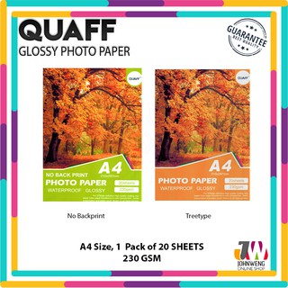 Quaff Glossy Photopaper - Treetype/No Backprint A4 Size 230 gsm